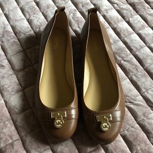 Michael Kors Brown Leather MK Charm Ballet Flats